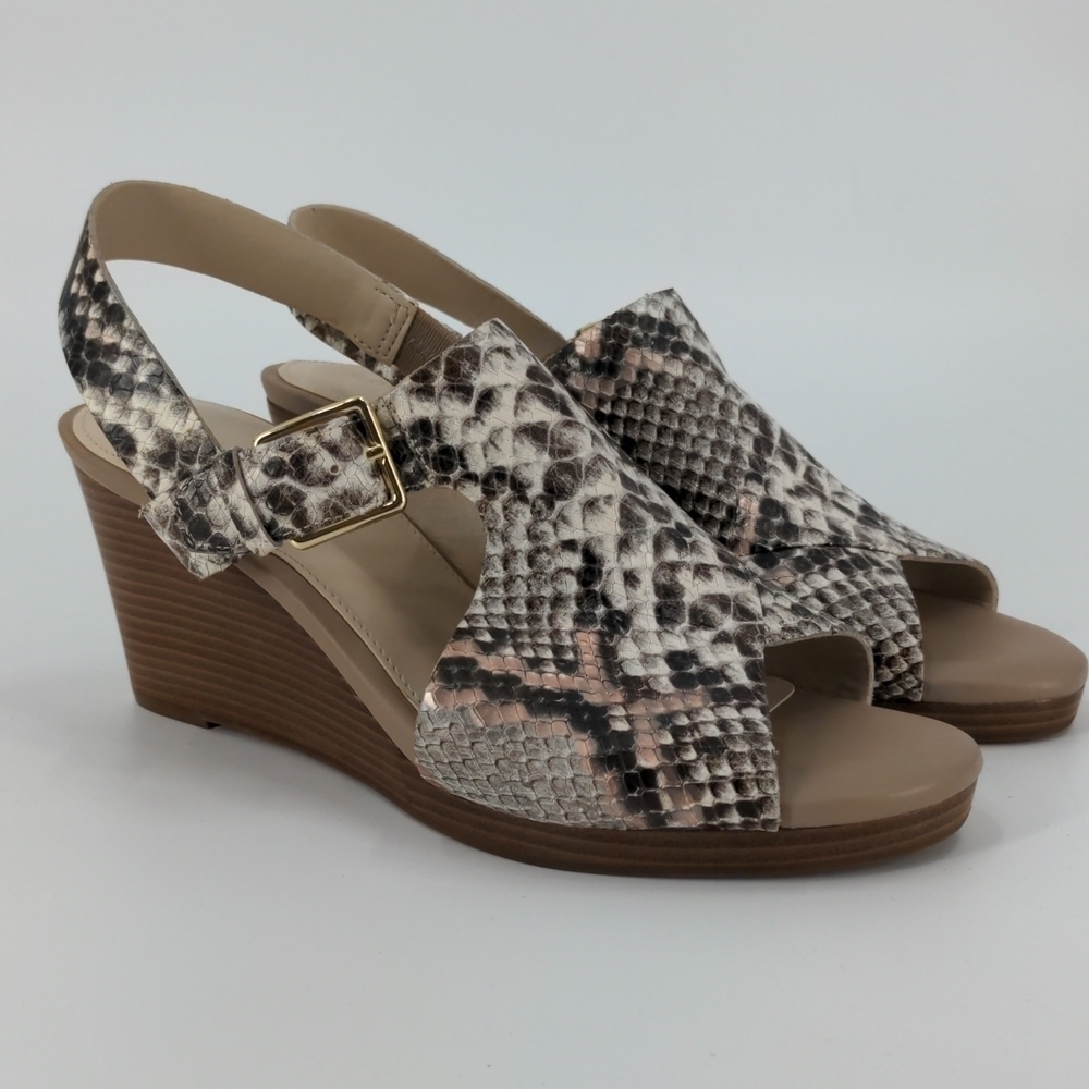 NWT COLE HAAN Snakeskin Leather Wedge Sand…
